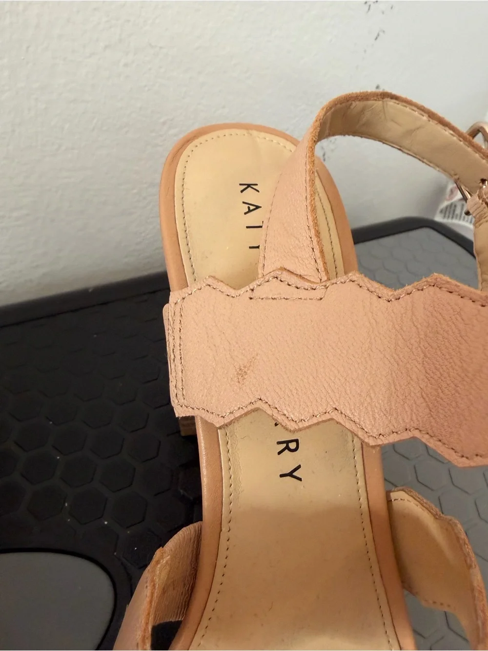 Katy Perry Collections Peach Scalloped Triple-Strap Block Heels